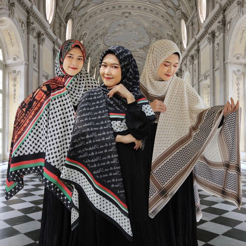 Kerudung Segiempat Palestina Terbaru Hijab Syar'i Jumbo 130x130 Jilbab Instan Motif Palestine Terbar