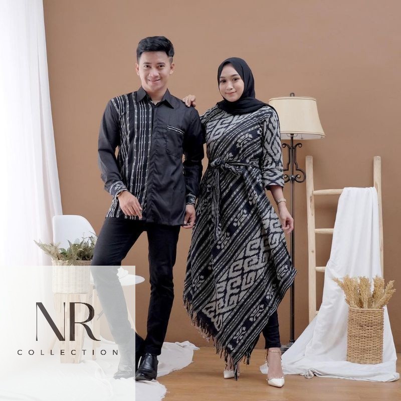 Baju couple sarimbit kemeja dan gamis pasangan fashion muslim batik Boesana Noesantara tenun ikat tr