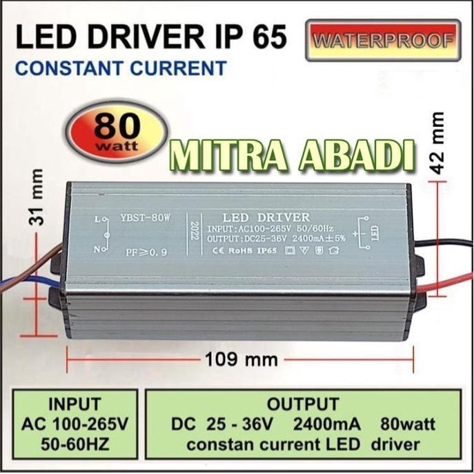 LED Driver 80 Watt 2400 mA Casing Besi WATERPROOF