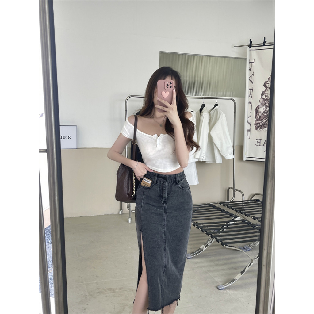 Rok Span Jeans Belah Tania Skirt