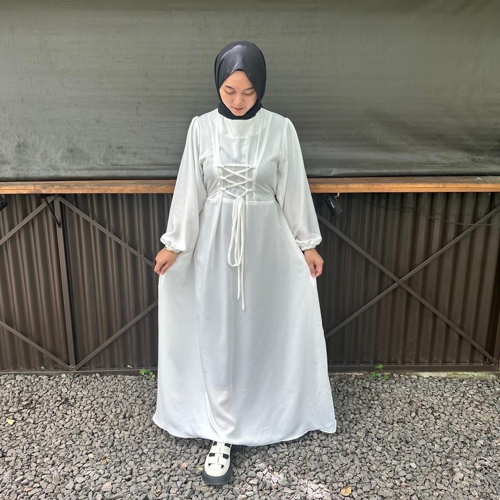 (READY) LIORA DRESS // DRESS SATIN SILK PREMIUM // DRESS SATIN SERUT DEPAN // DRESS VIRAL/ GAMIS MOD