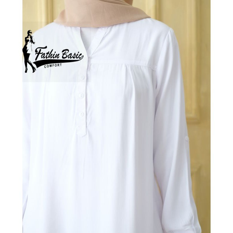 Polos Rayon Putih - White - Putih - Fathin Basic - Baju Kerja - Blouse Rayon - Baju Perawat/ GAMIS M