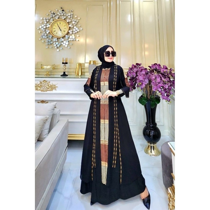 GAMIS ABAYA TURKEY WAYANG ABAYA HITAM SWAROVSKI BUSUI WARNA