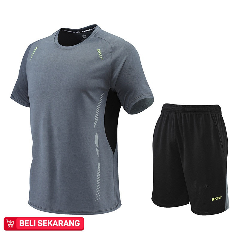 KAMB Set Baju Olahraga Pria Original Lari Badminton Running Jersey Gym