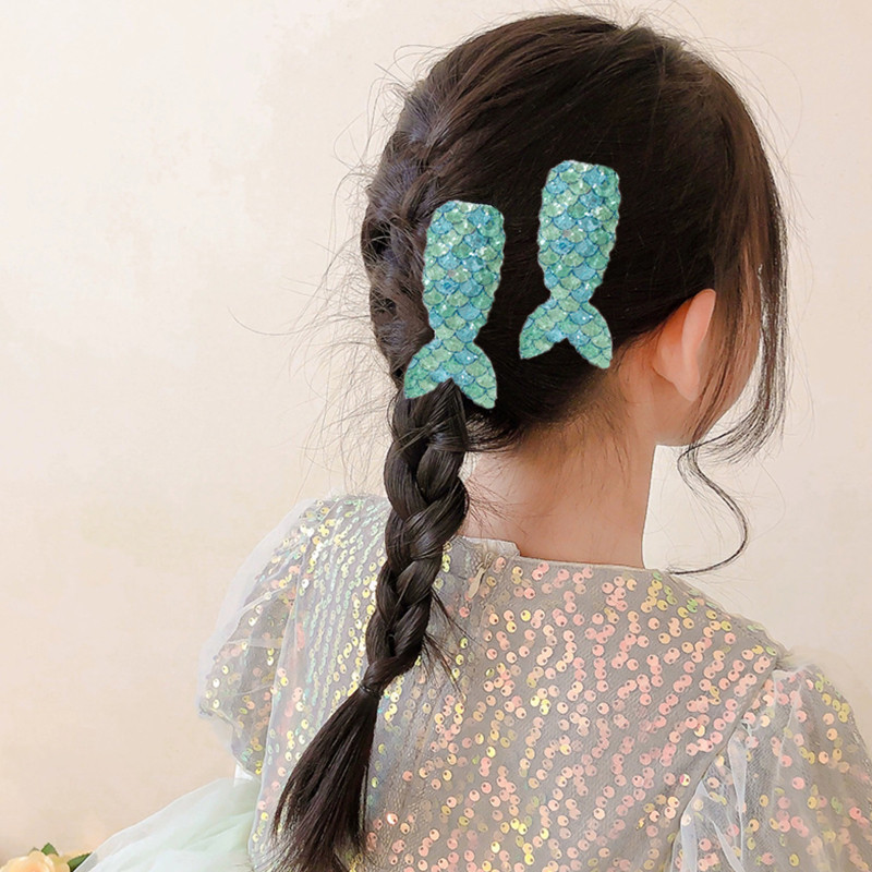 COD Jepit Rambut Warna-warni Ekor Putri Duyung Berkilau Anak-anak Klip BB Samping Lucu Klip Poni -BS