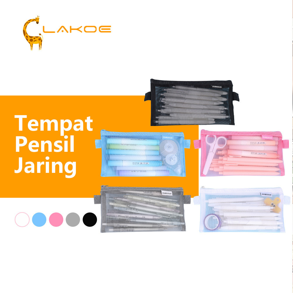 

LAKOEOFFICIALMALL Kotak Pensil Mesh / Tempat Pensil Jaring / Dompet Jaring Transparan