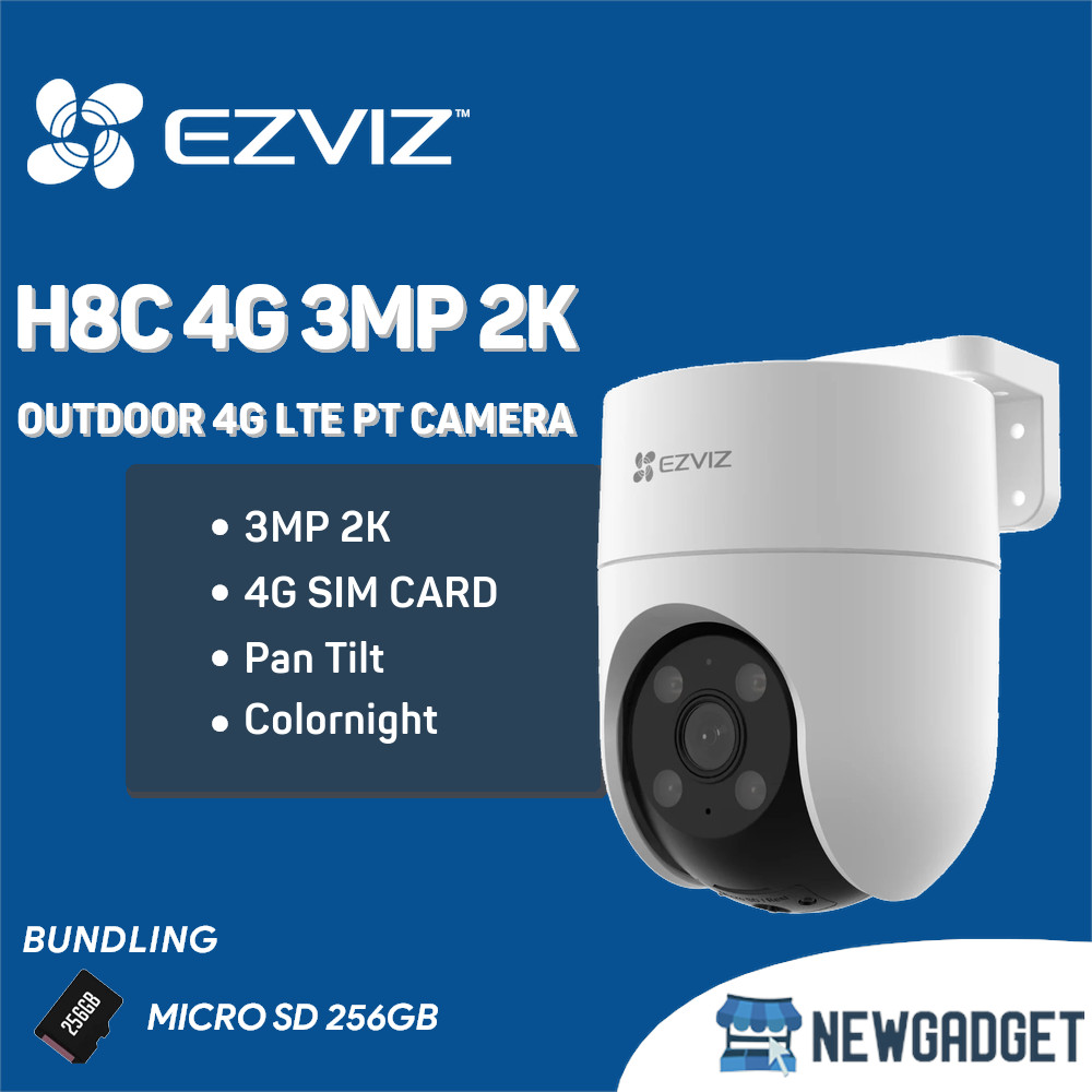 EZVIZ H8C 4G 3MP 2K COLORNIGHT PAN TILT 4G SIMCARD ALL OPERATOR CAMERA FREE MICRO SD 256GB