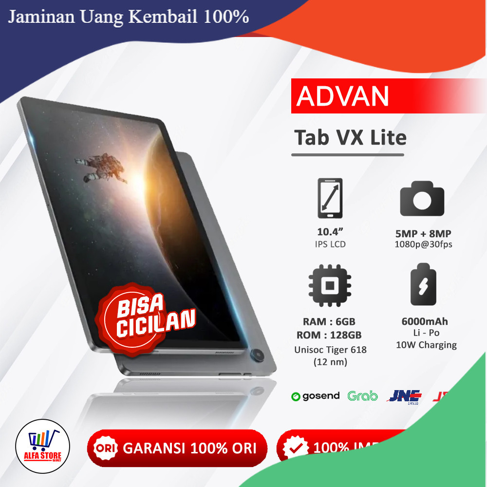 Advan tab advan tablet vx lite ram 6/128Gb 10.4inch octa core simcard 4G lte garansi resmi