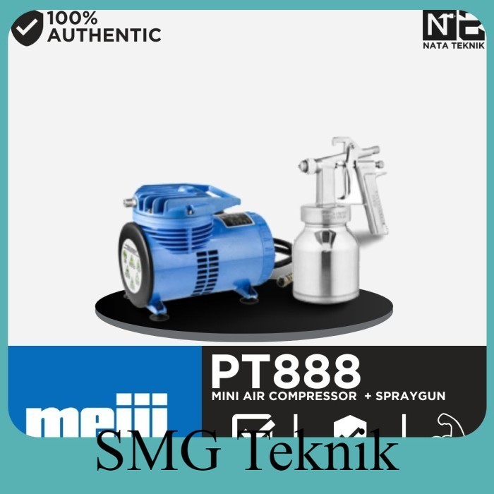 Terbaik Kompresor Mini Portable Meiji PT 888 + Spraygun Meiji F65 WDC870