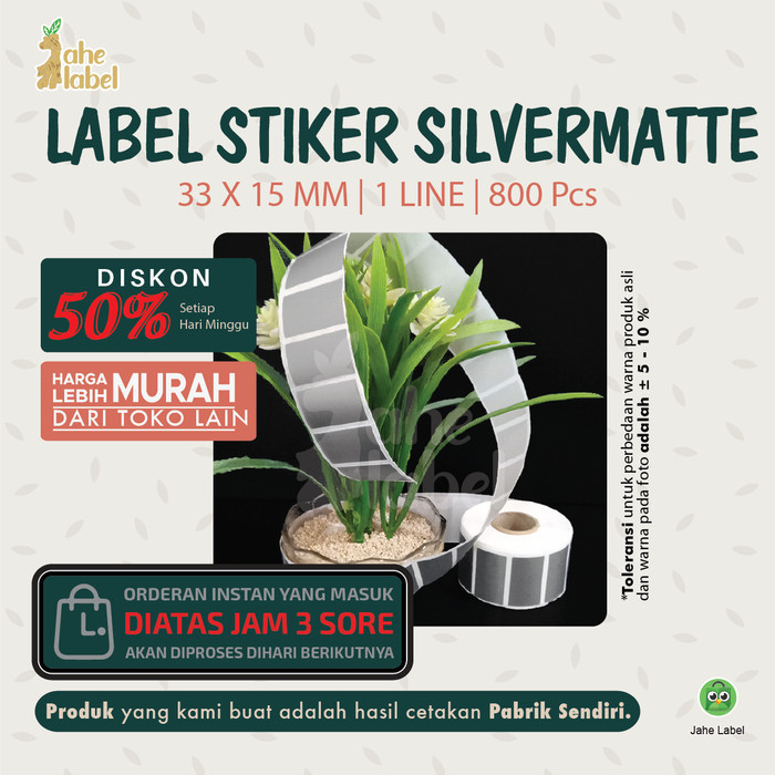 

LABEL STIKER BARCODE SILVERMATTE , SILVER PET MATE, 33x15 MM