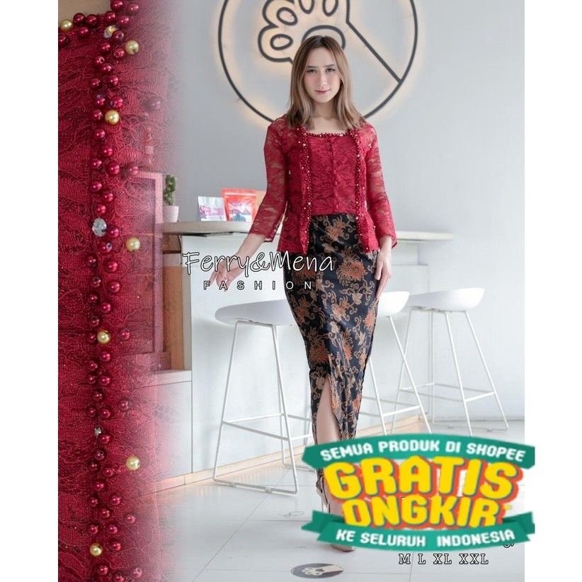 Setelan dan Atasan Kebaya Brukat kutu Baru Payet Mutiara Kancing | Kebaya Pesta Remaja Kutubaru Untu