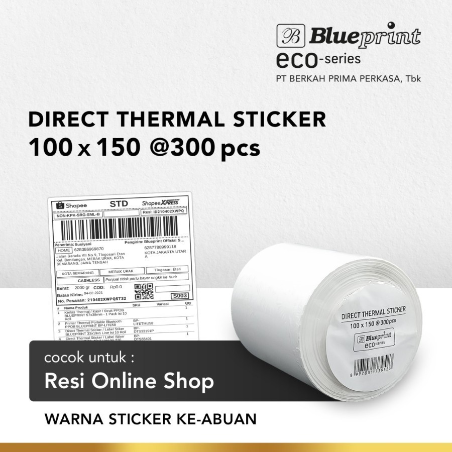 

Direct Thermal Sticker Label Resi BluePrint ECO 100x150mm isi 300pcs