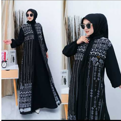 Gamis Crinkle Dewasa Gamis Lebaran 2024 Gamis Crinkle Rompi Mix Ceruty Motif Dres muslim wanita busu