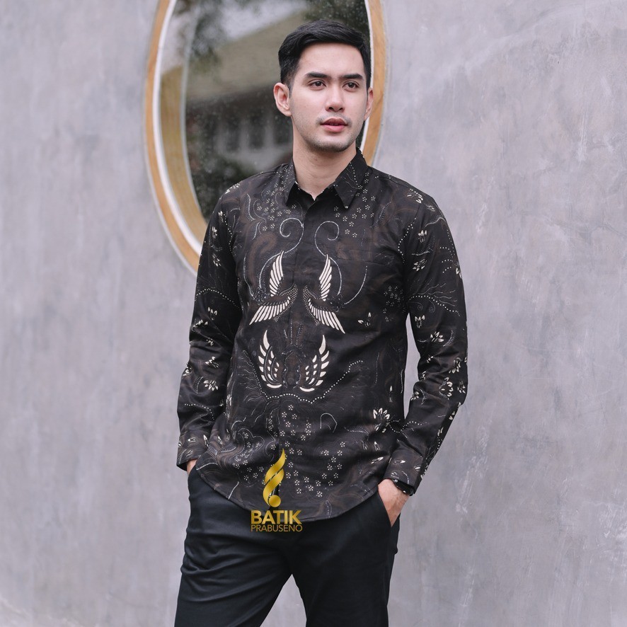 SAWONGGALING Hem Baju Atasan Kemeja Batik Untuk Pria Lengan Panjang Dewasa Cowok Cowo Terbaru 2024 S