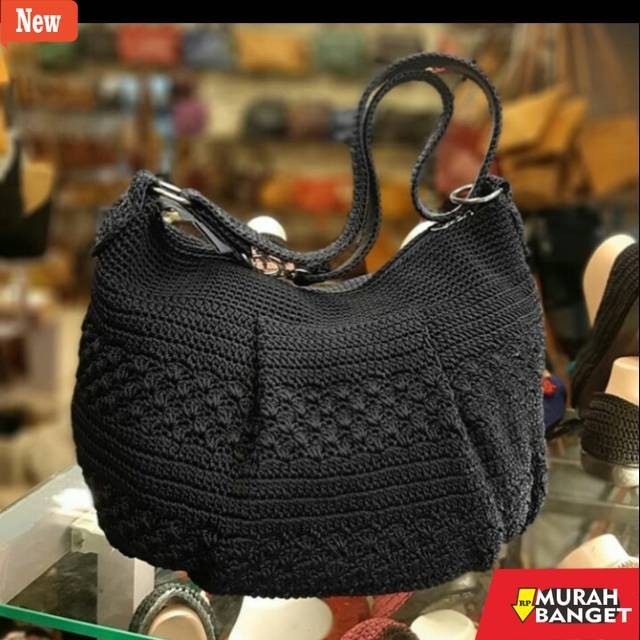 Selempang Wanita Kekinian Tas rajut oval mini hitam