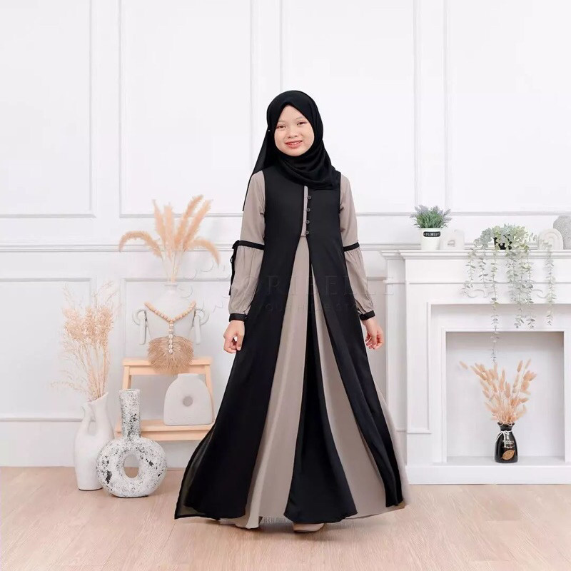 Adeeva Set 3 In 1 Bahan Shakila Mix Ceruty Baby Doll Dress Anak Perempuan Dress Lebaran Dress Anak K