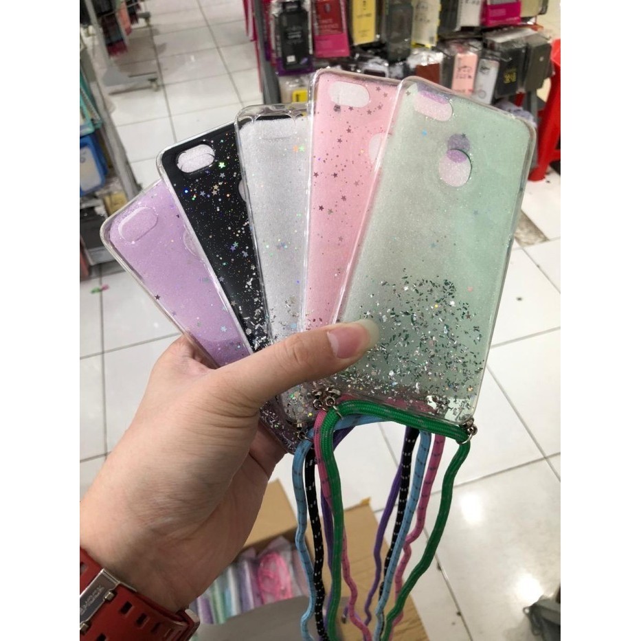 [New]Promo CASE TALI NAGITA OPPO A3S/REALME C1 LANYARD GLITER GANTUNGAN - Hitam, A3S