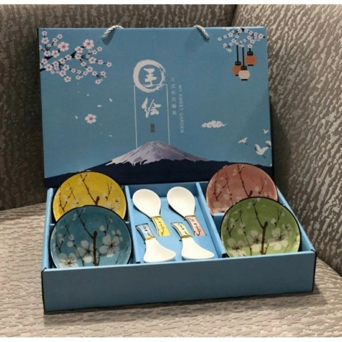 

✨LARIS✨ -Gift Set Mangkok Keramik Motif Sakura Isi 4 Hampers Lebaran