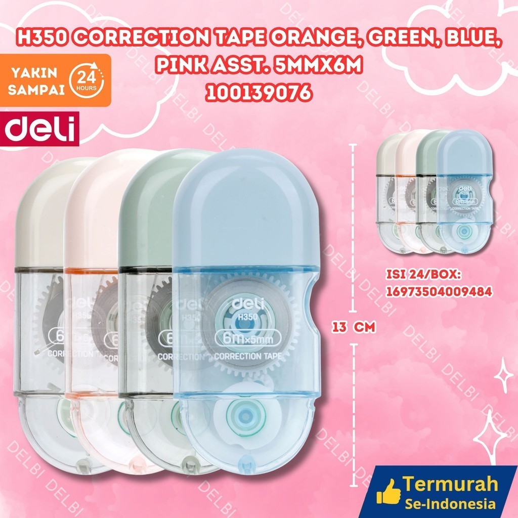 

TBMO Deli Correction Pen EH350 CORRECTION TAPE ORANGE,GREEN,BLUE,PINK ASST 5MMX6M