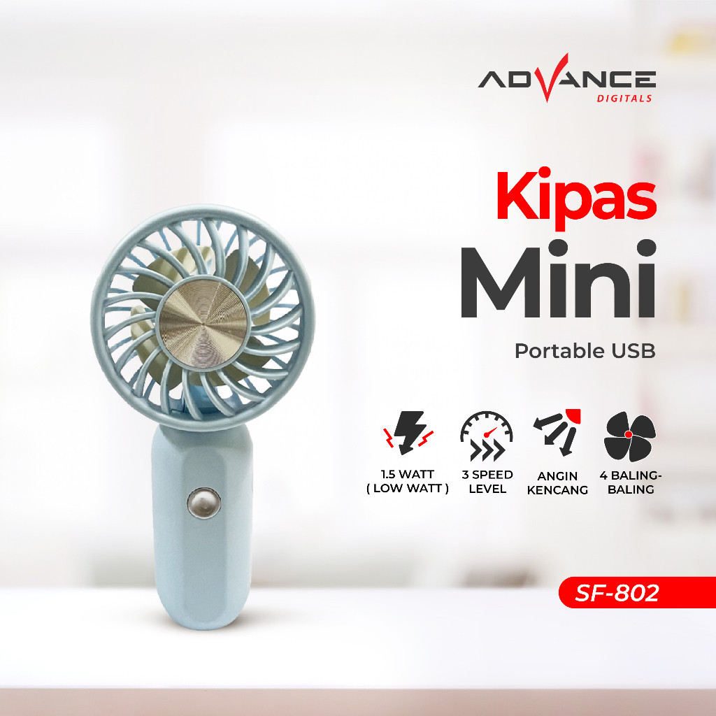 ADVANCE Kipas Angin Mini SF-802 Portable Genggam Cute Mini Fan Kipas Leher Kecil Display USB Charger
