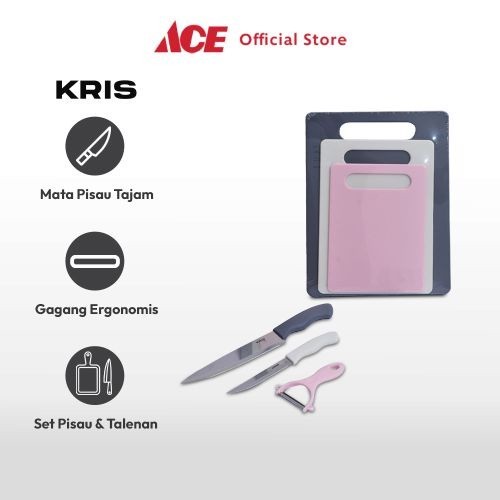 Ace Kris Set 6 Pcs Pisau Dapur Dengan Talenan - Ungu Lavender Cooking Utensils Set Peralatan Memasak
