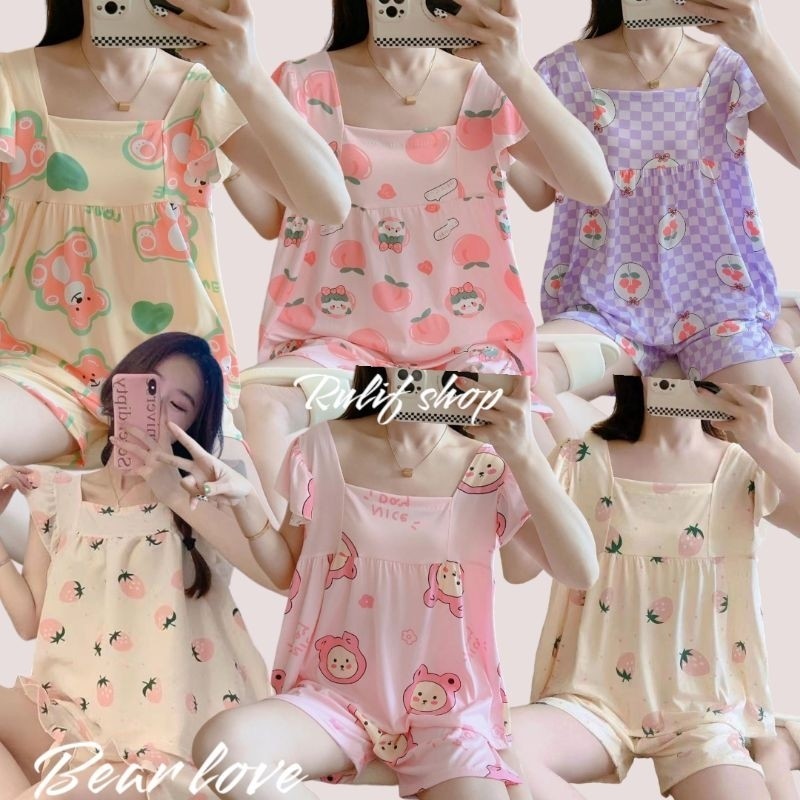 SETELAN SET CEL ONESET PIYAMA HOTPANTS HOTPANT BAJU TIDUR WANITA DEWASA SPANDEK IMPORT LENGAN CELANA