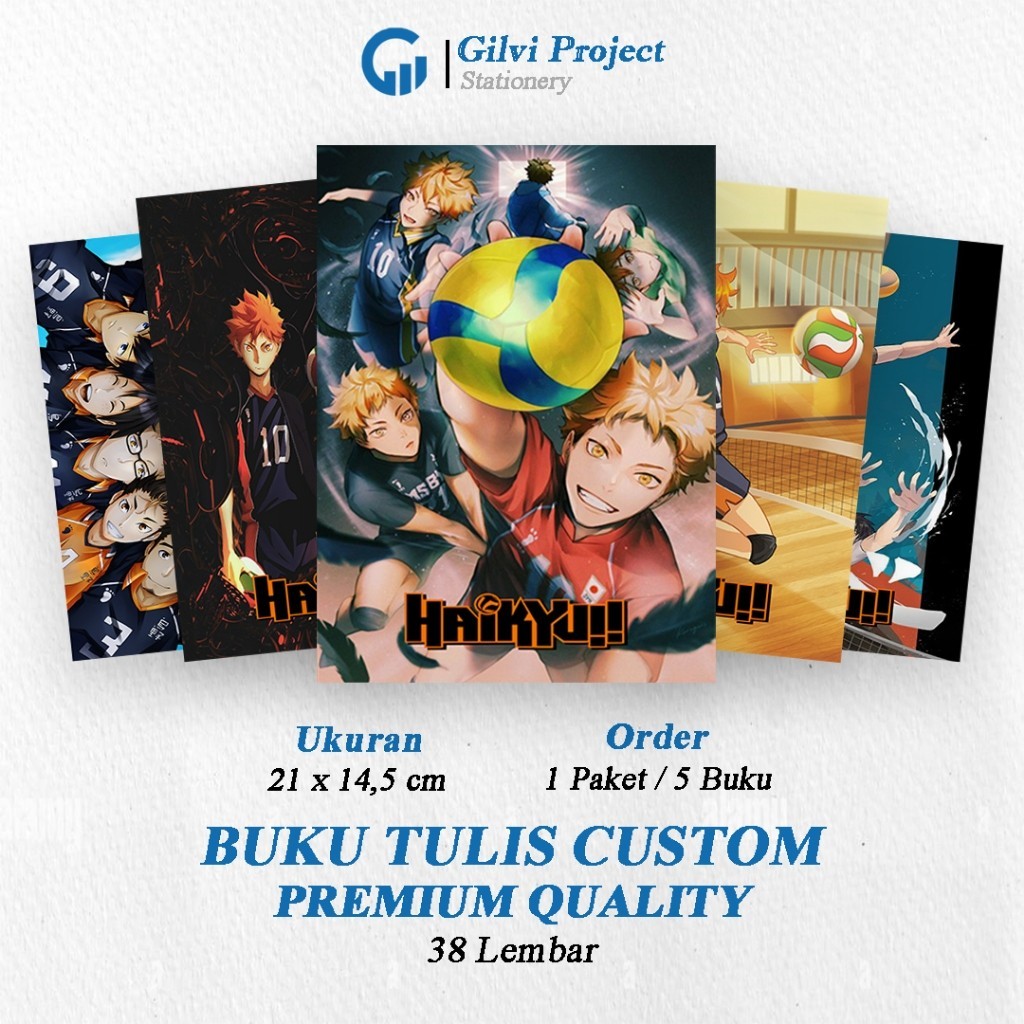 

Buku Tulis Sekolah Custom Tema HAIKYUU Bergaris 38 Lembar 1 Pak Isi 5 Buku/ Buku Tulis Anime/ Buku Aesthetic/ Buku Catatan