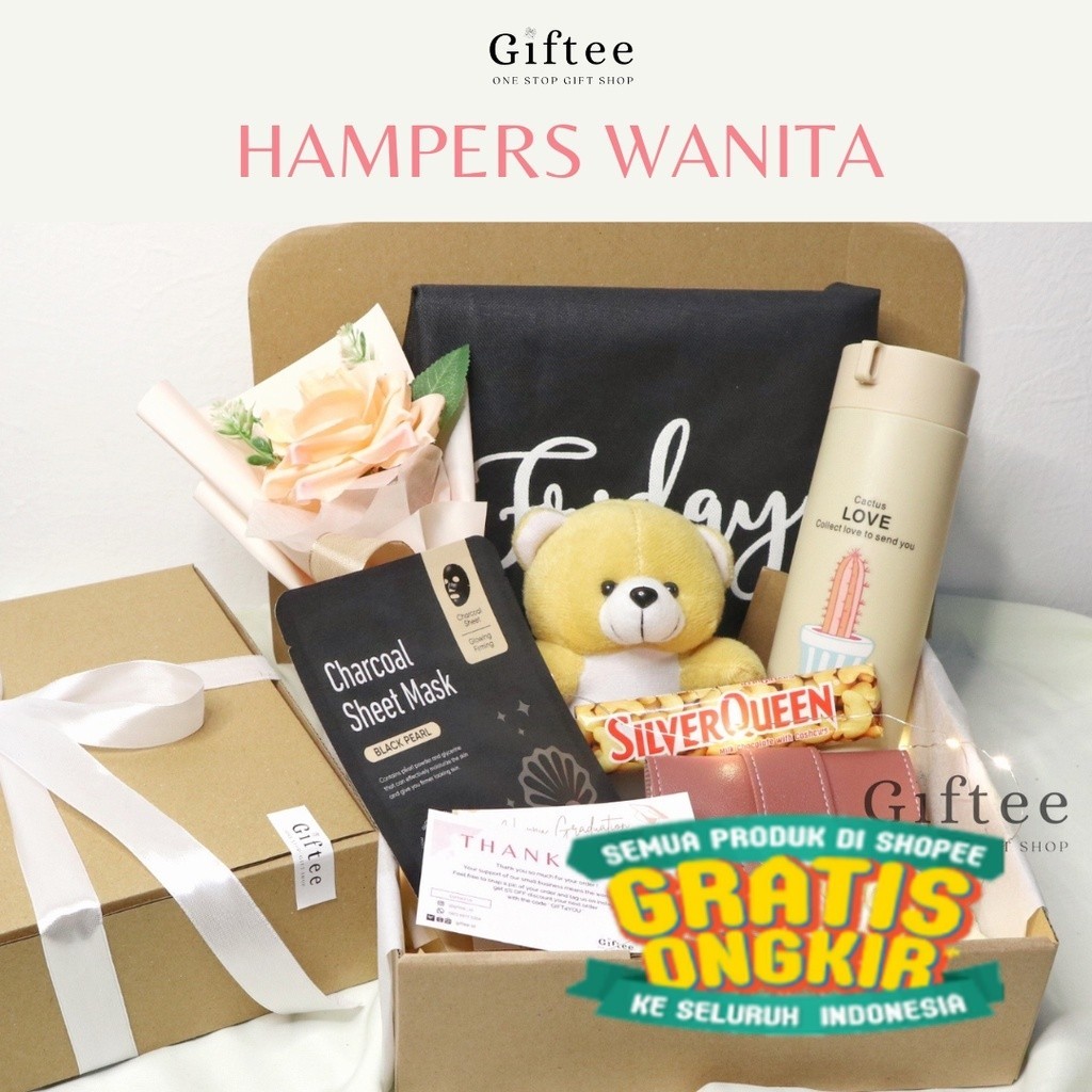 

HAMPERS CEWEK WANITA PREMIUM KADO ULTAH ULANG TAHUN BIRTHDAY CEWE PACAR TEMAN GIFT BOX SET HADIAH NIKAH PERNIKAHAN WEDDING SIDANG SEMPRO WISUDA GRADUATION MURAH ANNIVERSARY BONEKA DOMPET BUNGA TAS BOTOL MINUM TERLARIS BY GIFTEE ID/ hitam putih pink polos