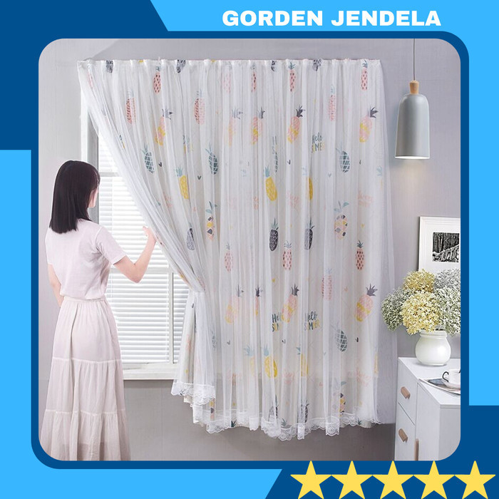 [TERMURAH] Gorden Tirai Jendela Aesthetic Kamar Magic Velcro Tempel Tanpa Paku - Pineapple