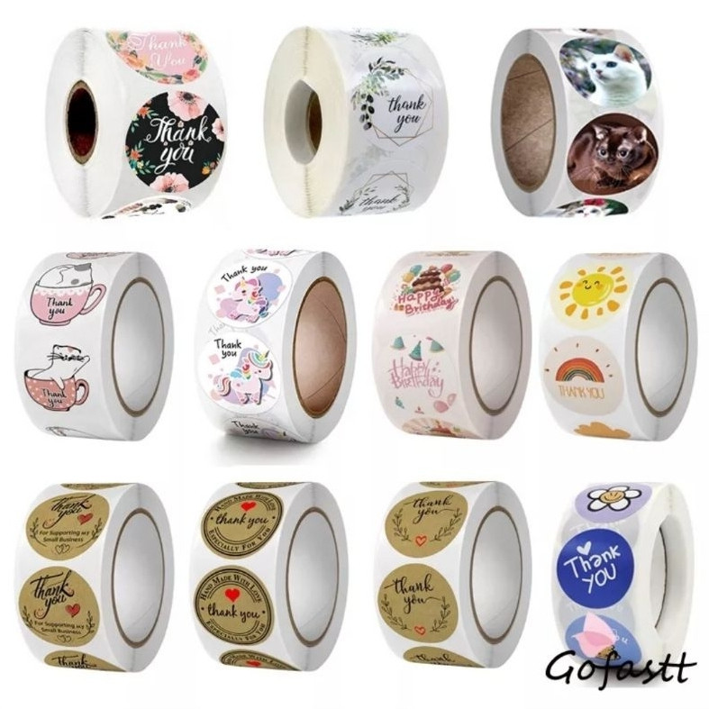 

500pcs/1 Roll Stiker Label, Stiker Thank You Motif Kartun Lucu/ Sticker Packing Terima Kasih 2,5 cm/ Sticker Segel Label Thank You 1