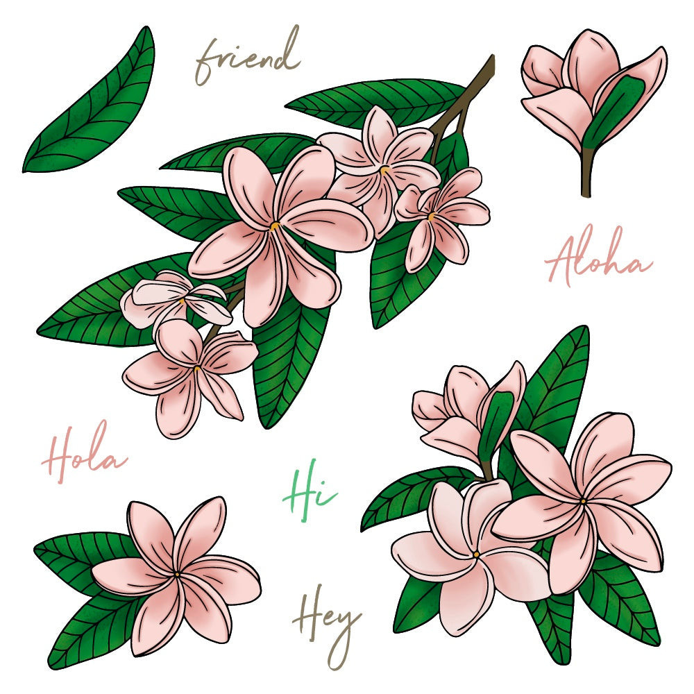 

Paradise Plumerias Flowers Leaves Hello Words Clear Stamps and Metal Cutting Dies Scrapbooking For Greeting Card Making