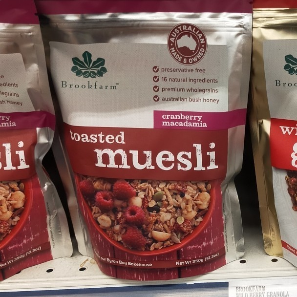 

brookfarm toasted muesli cranberry Macadamia 300gr cereal sereal