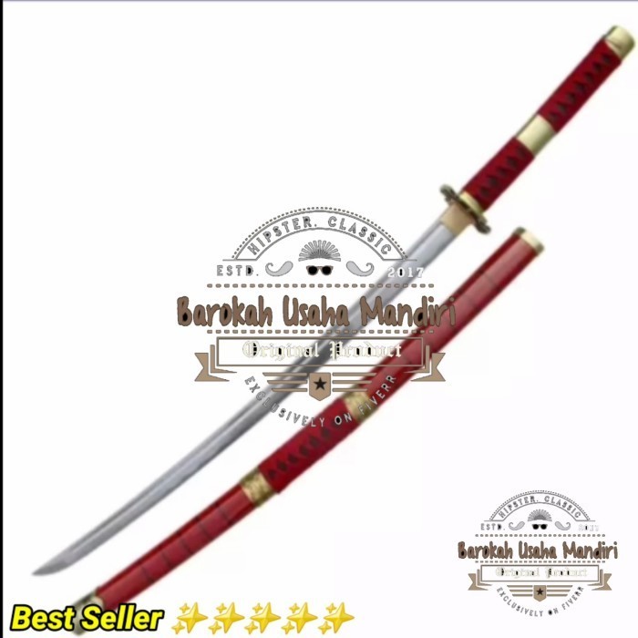 mainan pedang kayu cosplay anime one piece zoro red