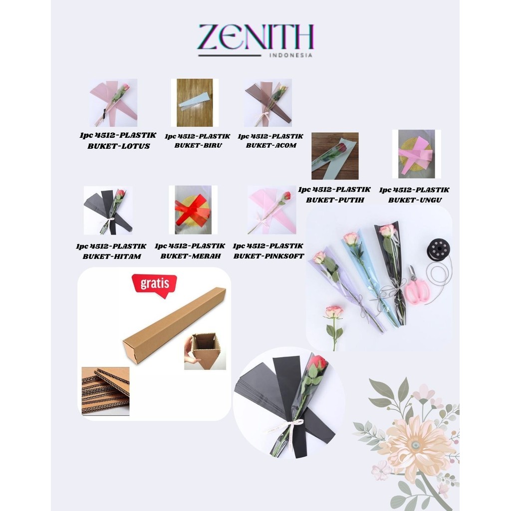 

Zenith - 1pc Plastik Bunga Mawar 1 tangkai (ecer per lembar) / Wrapping Plastik untuk Mini Buket Rose