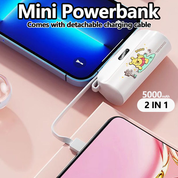 COD |【Power Bank Mini 5000mAh】2 Port Charger Bawaan, Cocok untuk HP Android & iPhone Praktis & Ringk