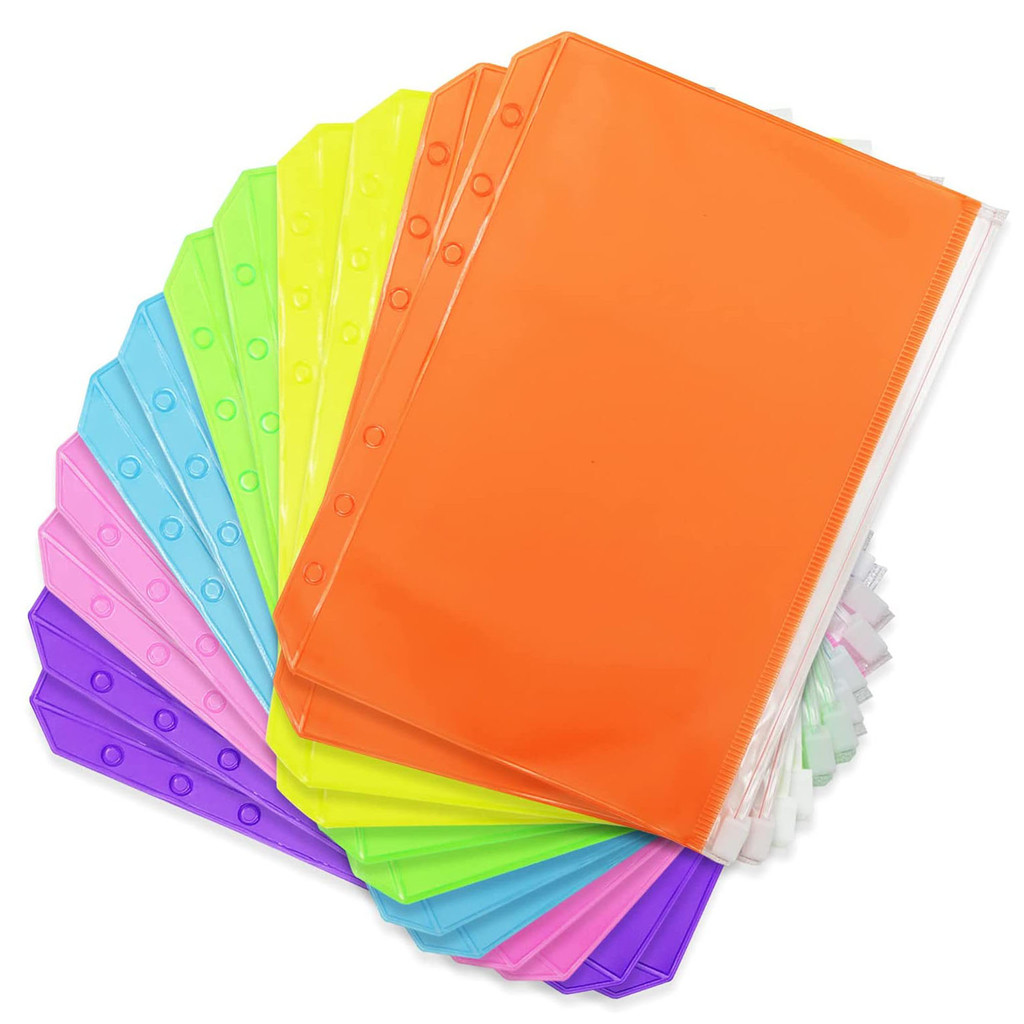 

12 Pieces A5 Binder Pockets 6 Hole Binder Envelopes for A5 6-Ring Notebook Loose Leaf Bags,Waterproof PVC Document Filing Bags