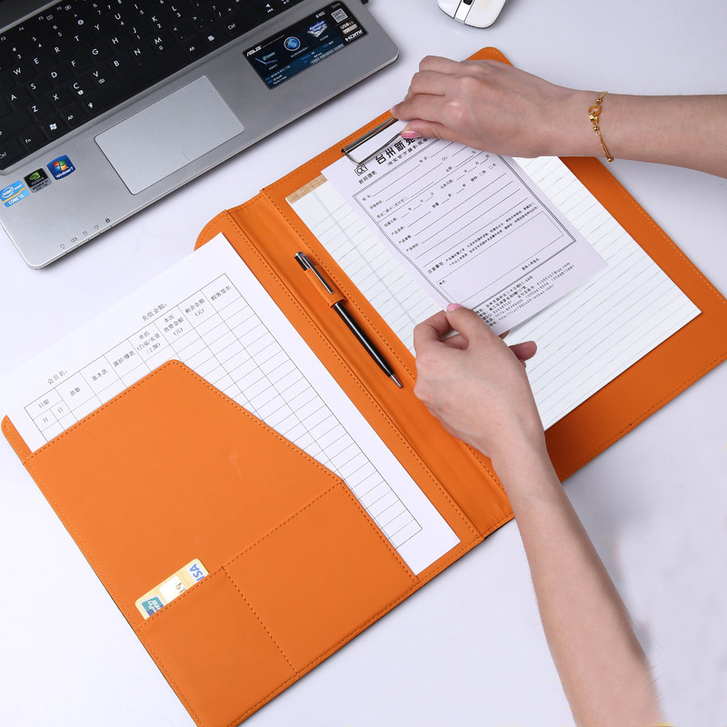 

Custom Name A4 Multifunctional Folder Pu Leather Management Contract Signing Cushion Board Business Board Hard Shell File Cover