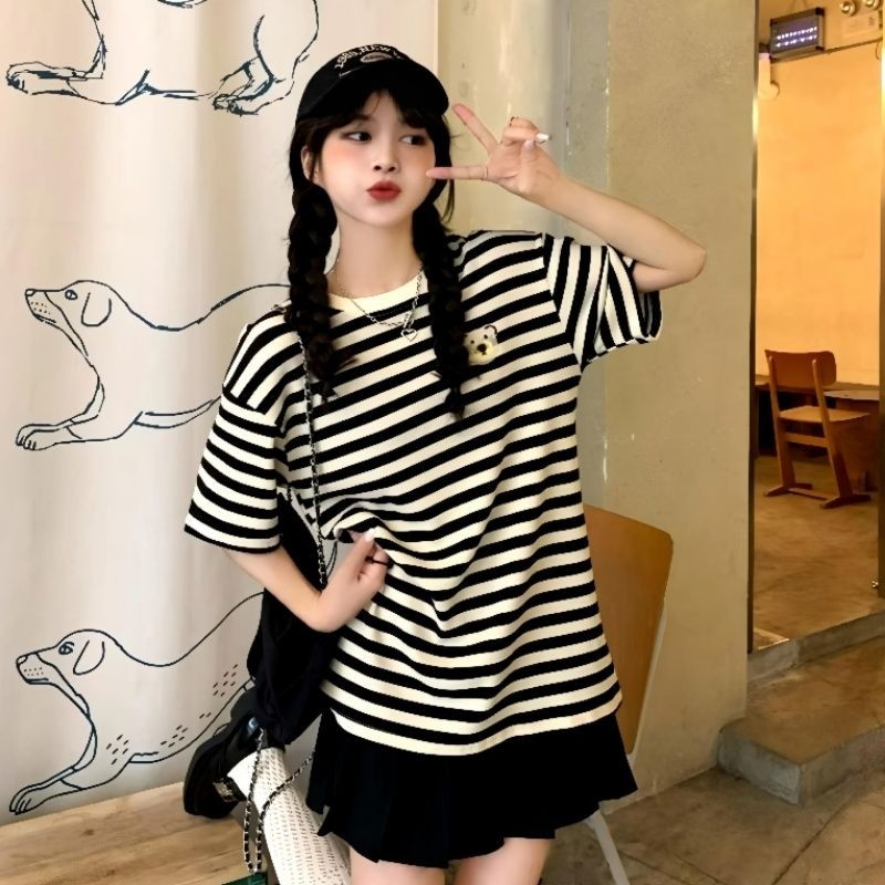 Klambi Bagus - Klambi Bagus - Kaos Salur Strip Korean Style ( M - 2XL ) Stripped Shirt BEAR BERUANG 