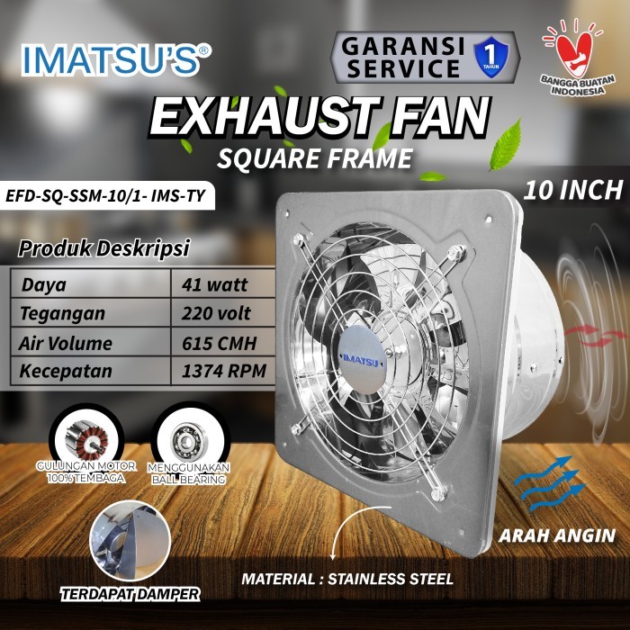 IMATSU'S Exhaust Fan 10 Inch Stainless Steel Wall Air Duct Booster Fan Plafon Dinding Besi