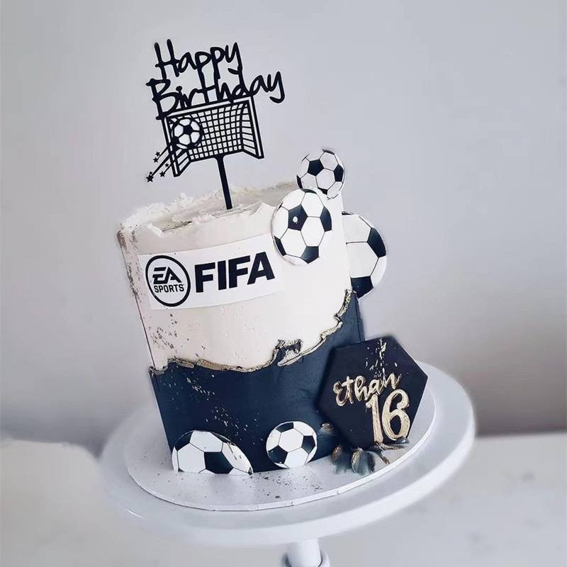 CAKE TOPPER HAPPY BIRTHDAY TEMA SEPAK BOLA KAKI FOOTBALL AKRILIK /DEKORASI CAKE TEMA SEPAK BOLA