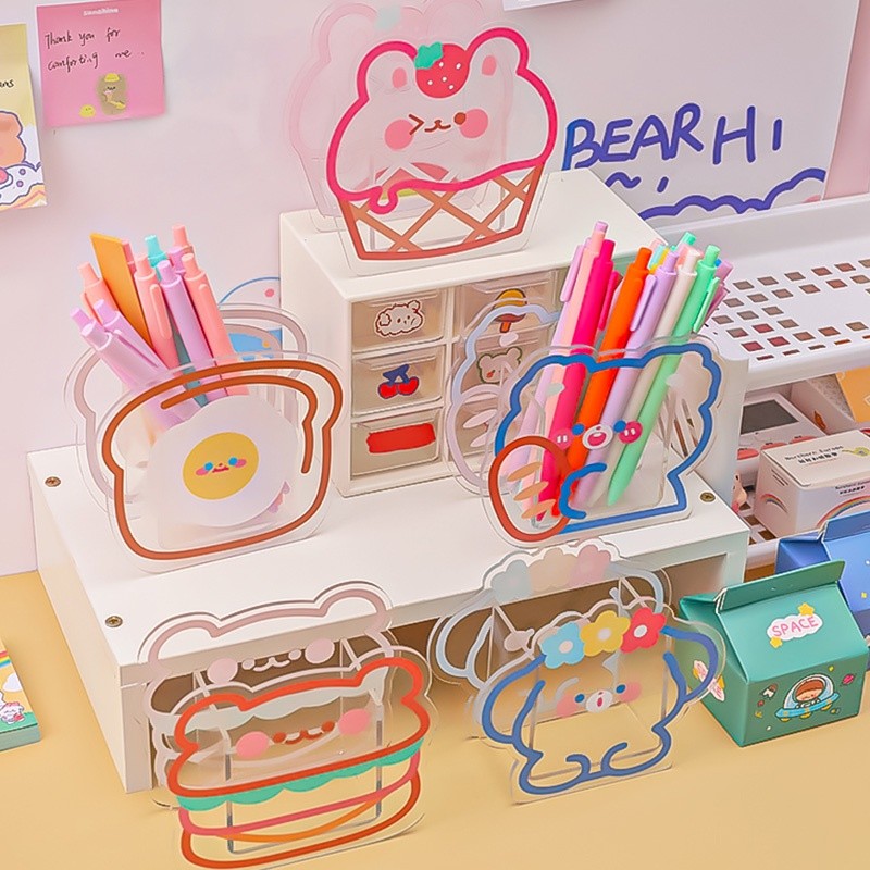 

Creative Cartoon Transparent Acrylic Pen Holder Student Large Capacity