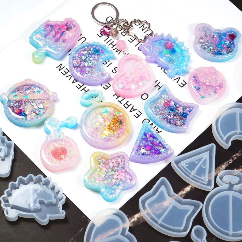 

Clear Quicksand Cartoon Animal Fruits Silicone Molds Shaker Oil UV Resin Epoxy Keychain Mold For DIY Pendant Jewelry Making