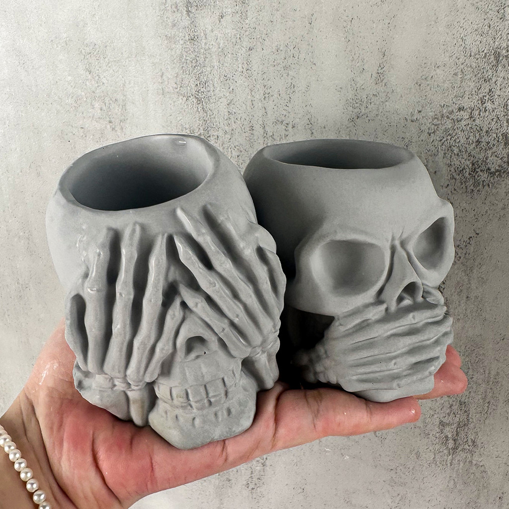 

3D Skull Penholder Silicone Mold DIY Halloween Decorative Flowerpot Jewelry Storage Box Mould Soap Plaster Casting Holiday Gifts