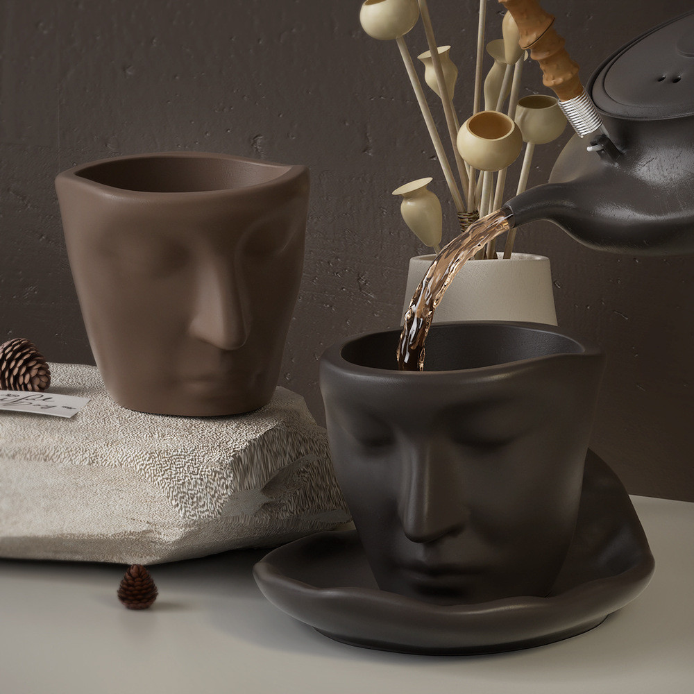 

Creative Men'S Face Cup Silicone Mold DIY With Coaster Art Storage Plate Epoxy Resin Mould Gypsum Cement Candle Container Mold