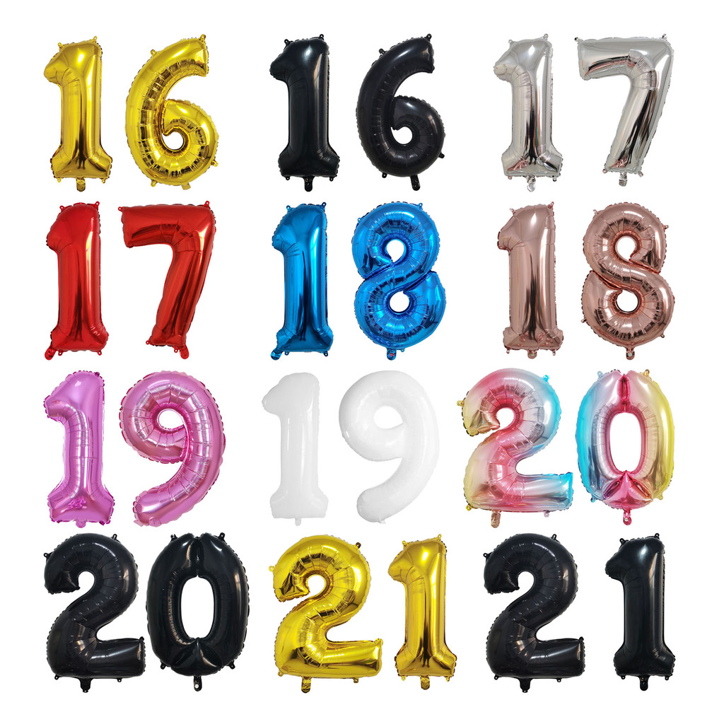 2Pcs 32 Inch Gold Silver Black Blue Red Helium Foil Number Balloon 16 17 18 19 20 21 Happy Birthday 