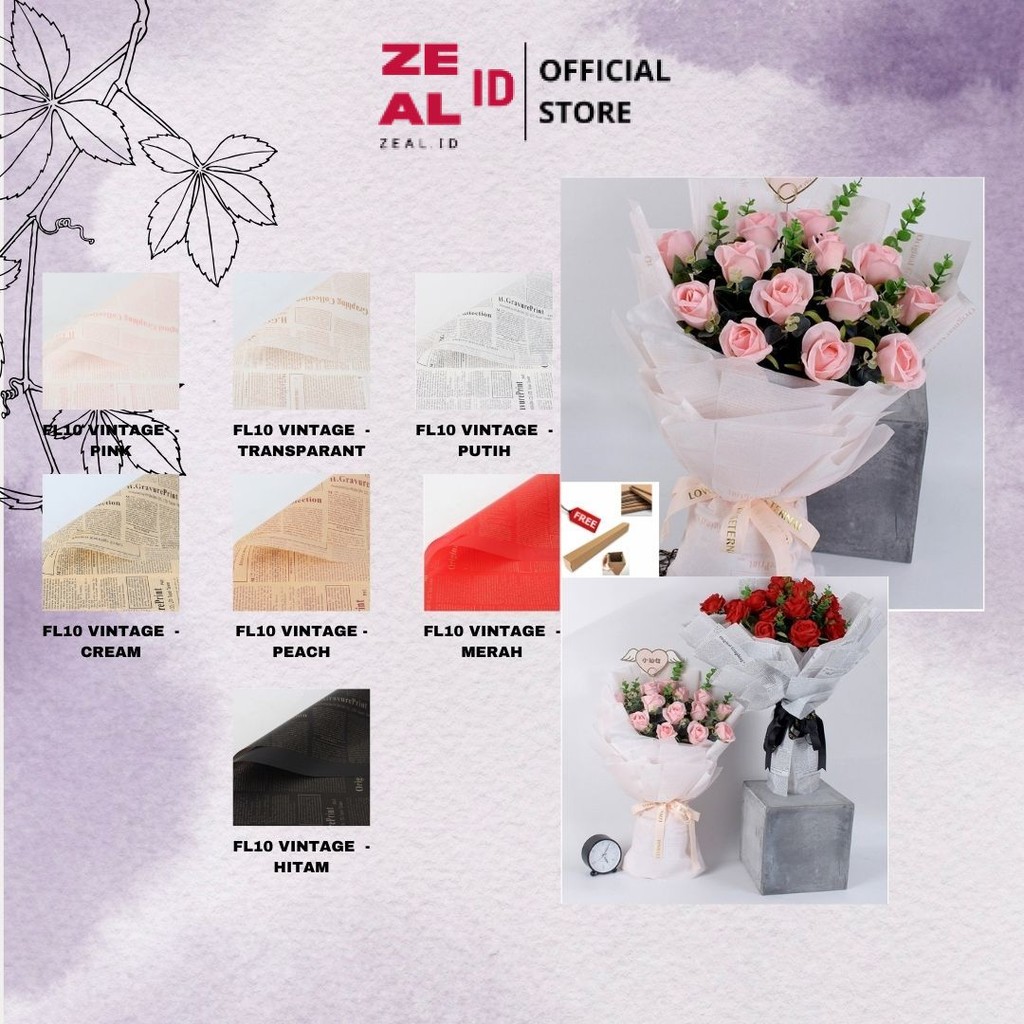 

ZEAL-ID - (5 LEMBAR) - FL10 VINTAGE Craft Paper Kertas Bunga Buket Motif Koran Bunga Florist Cellophane