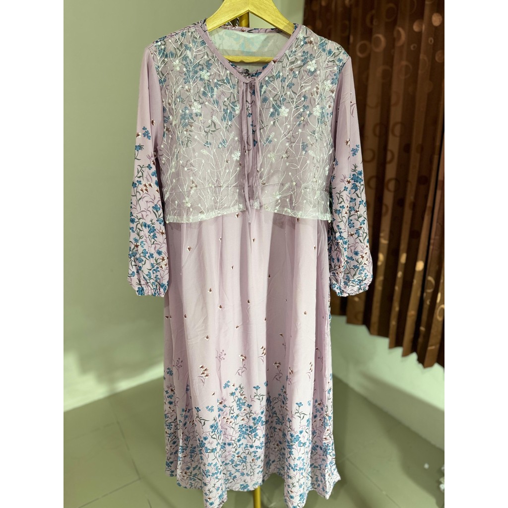 Hanna Butik Gamis LISA Garden Midi 7 Ceruty Dress 125cm LD 110cm Brukat Vest - Gaun Kasual