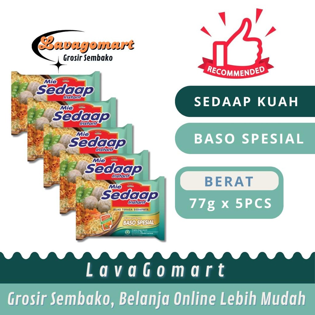 

SEDAAP MIE KUAH BASO SPESIAL 77g - 5PCS - LAVAGOMART - BANDUNG