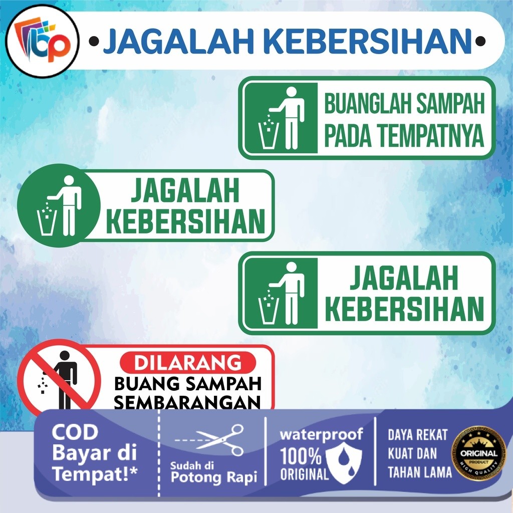 

Stiker Anti Air Jagalah Kebersihan Jangan Buang Sampah Sembarangan Laminasi Glossy
