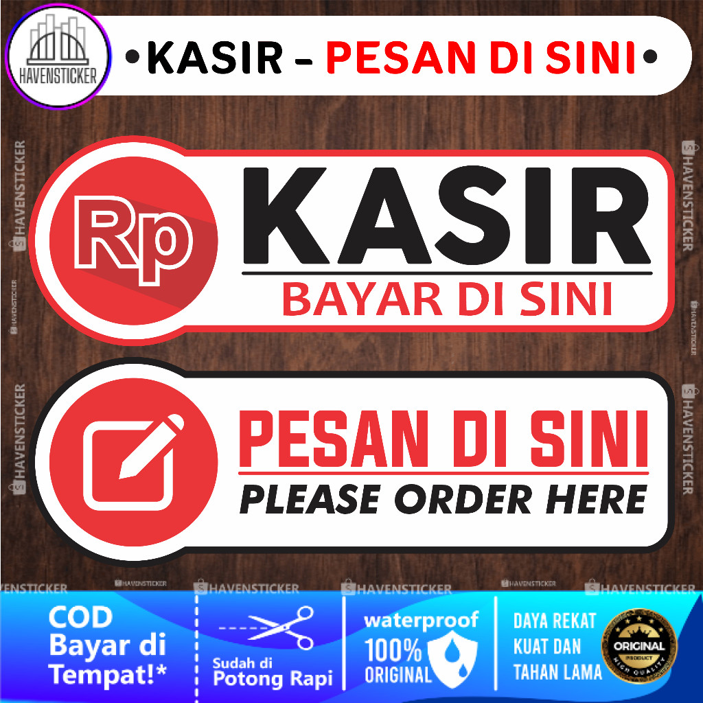 

Stiker Kasir "Pesan Disini" Sticker Informasi Kasir Waterproof